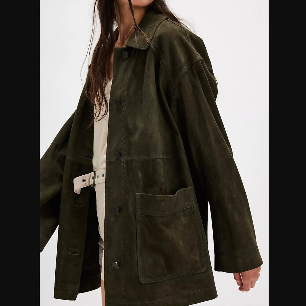 We The Free Anthropologie Annalise Suede Jacket Forest Green Small Bohemian